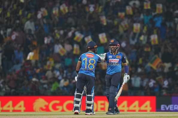 Kusal Mendis and Pathum Nissanka batting aggressively during their record opening partnership in the first T20I against Bangladesh